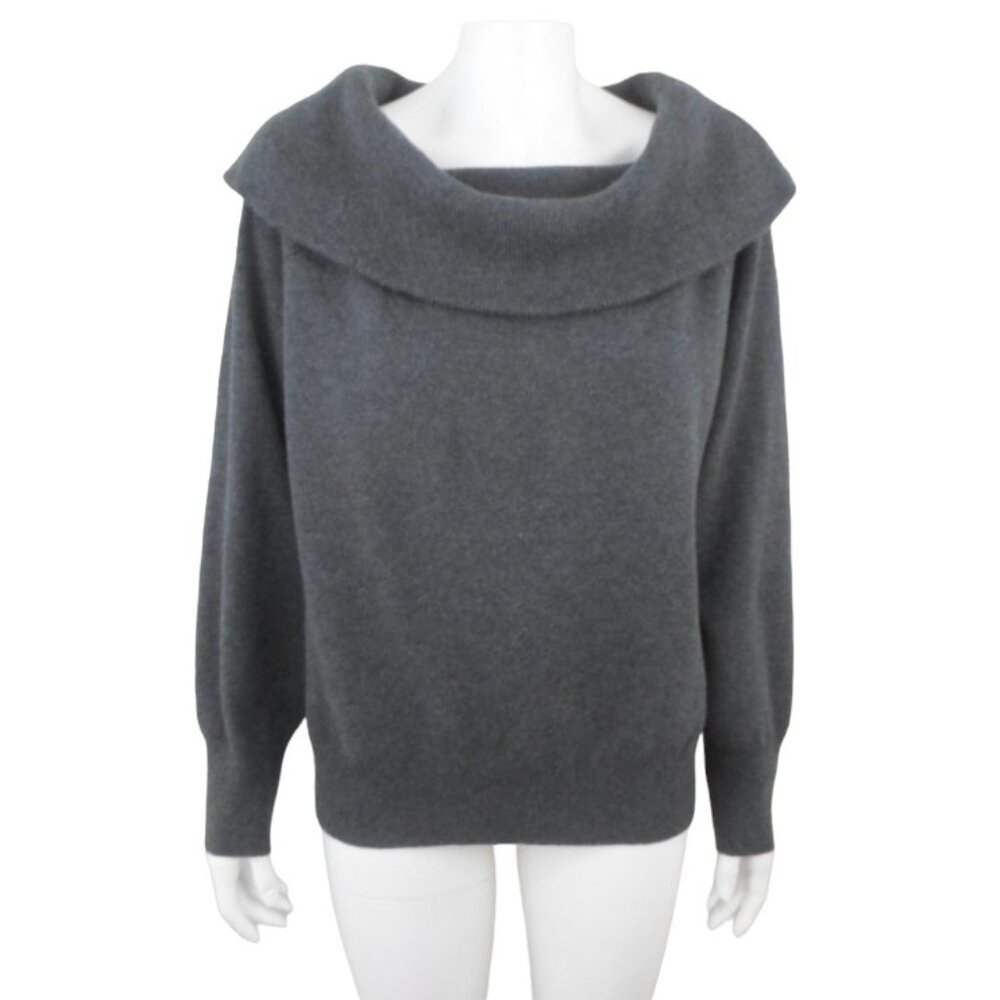 J Jill Pure Gray Off Shoulder Cowl Neck Raglan Sleeve Cotton Blend Sweater